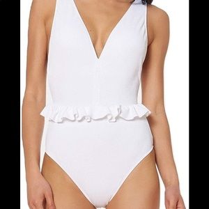 Jessica Simpson White V Neck One Piece Swimsuit